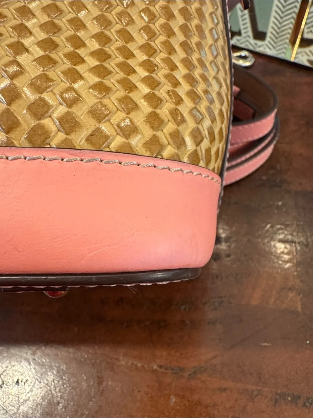 Dooney & Bourke Beacon Woven Embossed Leather Satchel/Crossbody with Pink Trim